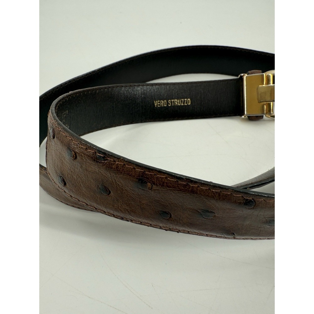 Vero Struzzo Carroll & Co Ostrich Leather Belt Size 44 Cognac Made In Italy